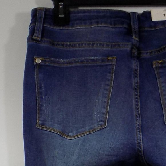 Judy Blue Dark Wash Distressed Skinny Fit Mid-Rise Jeans With Striped Lining NWT - Picture 8 of 14